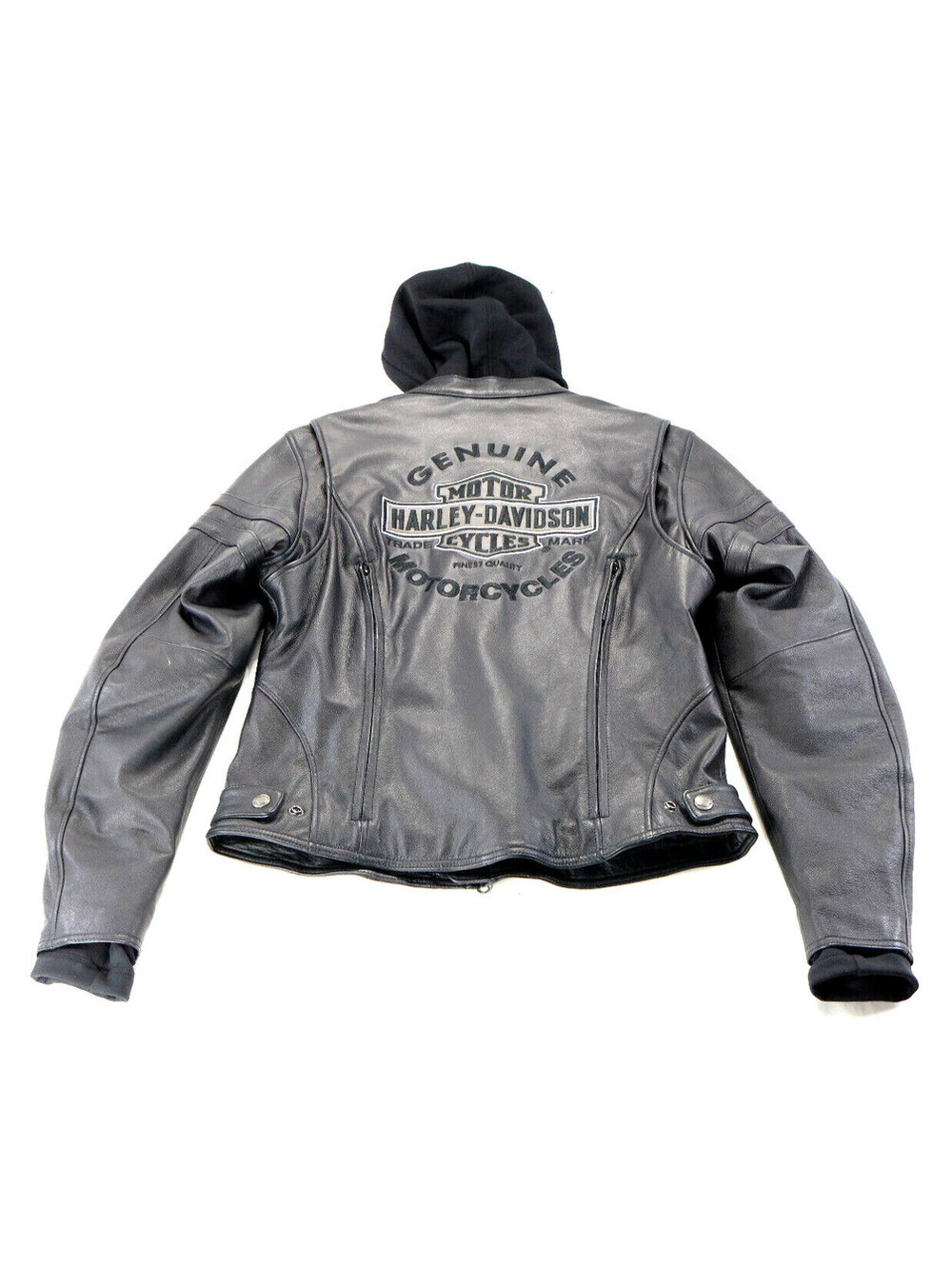 harley davidson jacket L black leather Miss Enthusiast hoodie liner armor pocket